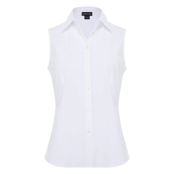THE ANNIE SLEEVELESS BUTTON UP Shirt In White Ameliora - Picture 1 of 4